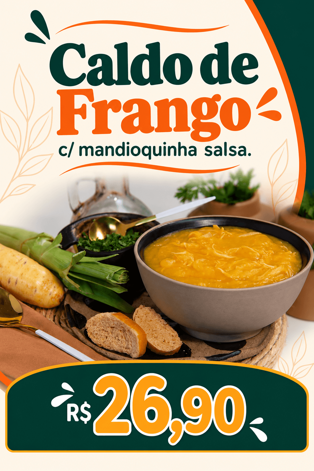 Caldo de Mandioquinha c/ Frango e Alho Poró (450ml)