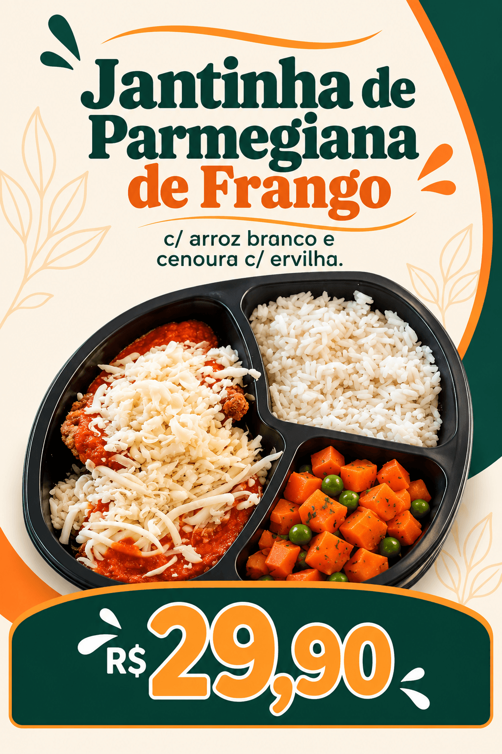 JANTINHA de Parmegiana de Frango, Arroz Branco e Cenoura c/ Ervilha (400g)