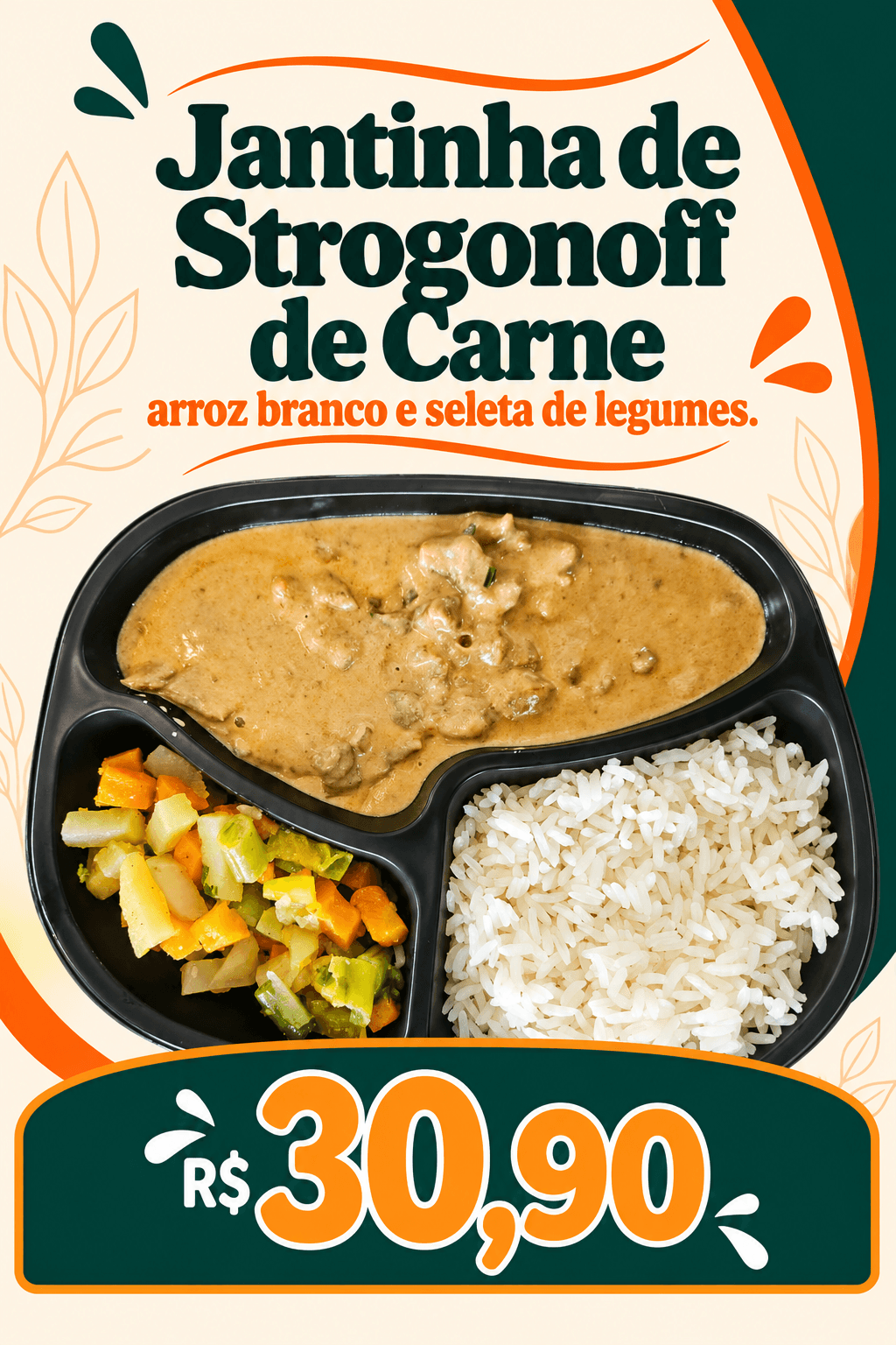 JANTINHA de Strogonoff de Carne, Arroz Branco e Seleta de Legumes (400g)