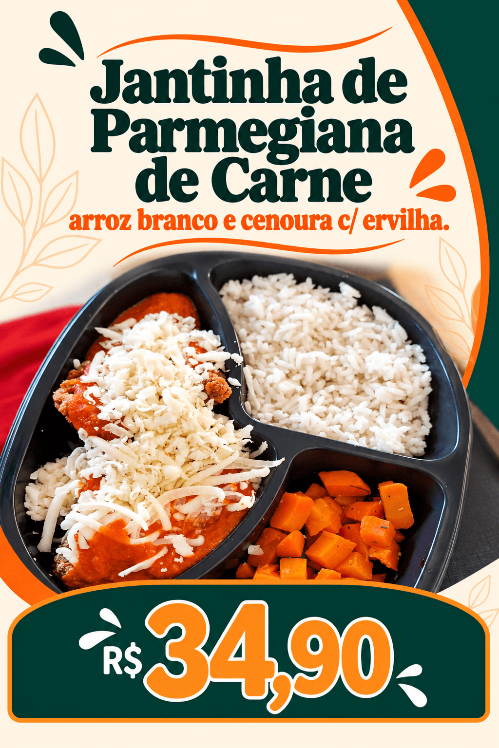 JANTINHA de Parmegiana de Carne, Arroz Branco e Cenoura c/ Ervilha (400g)