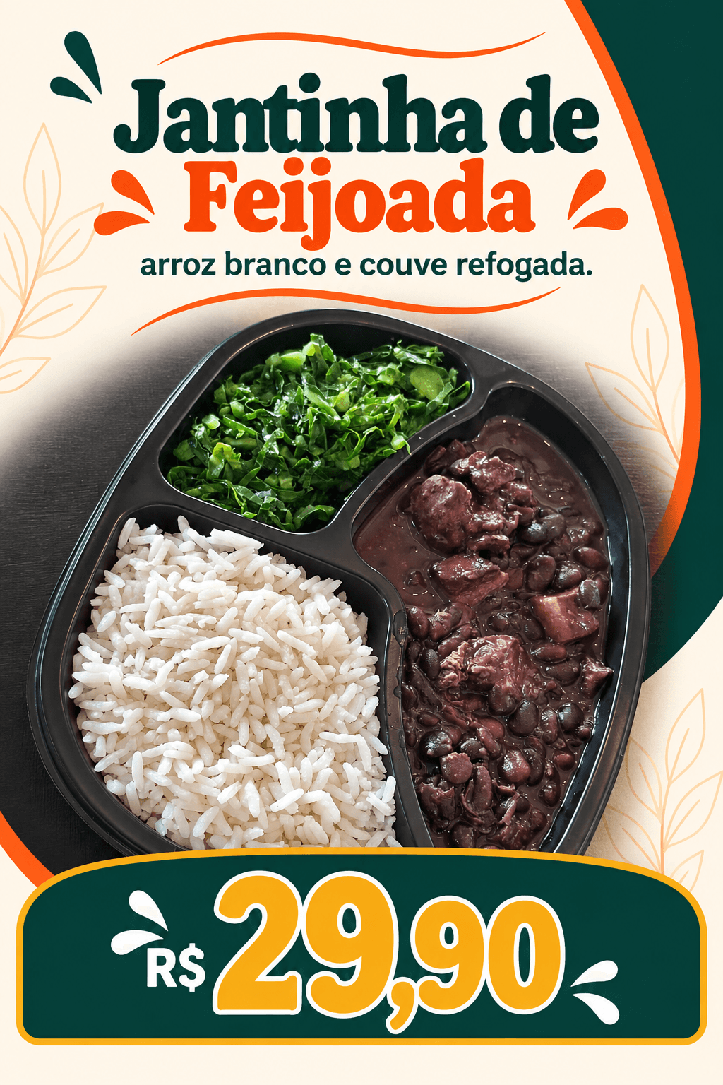 JANTINHA de Feijoada, Arroz Branco e Couve Refogada (400g)