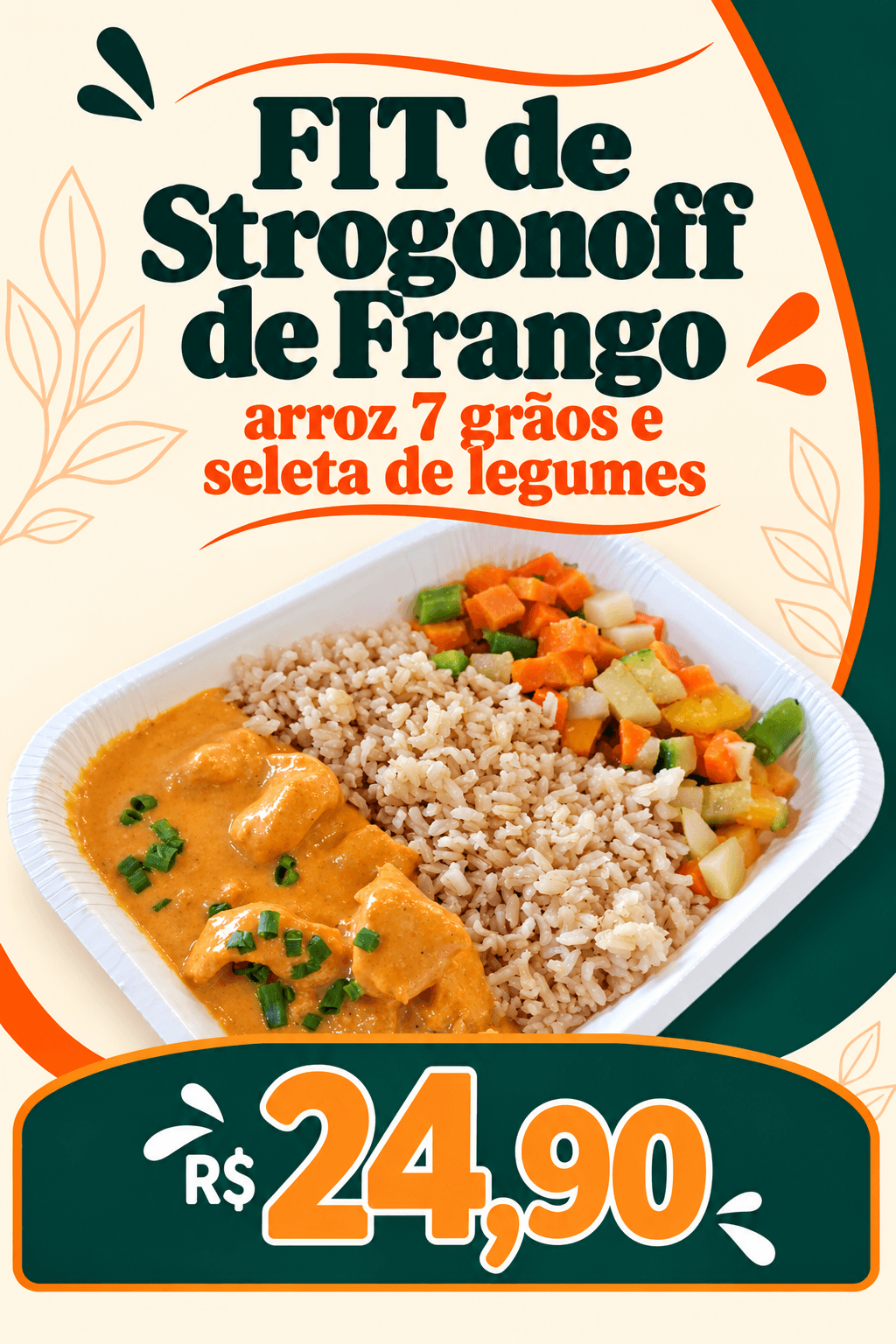 FIT de Strogonoff de Frango, Arroz 7 Grãos e Seleta de Legumes (300g)