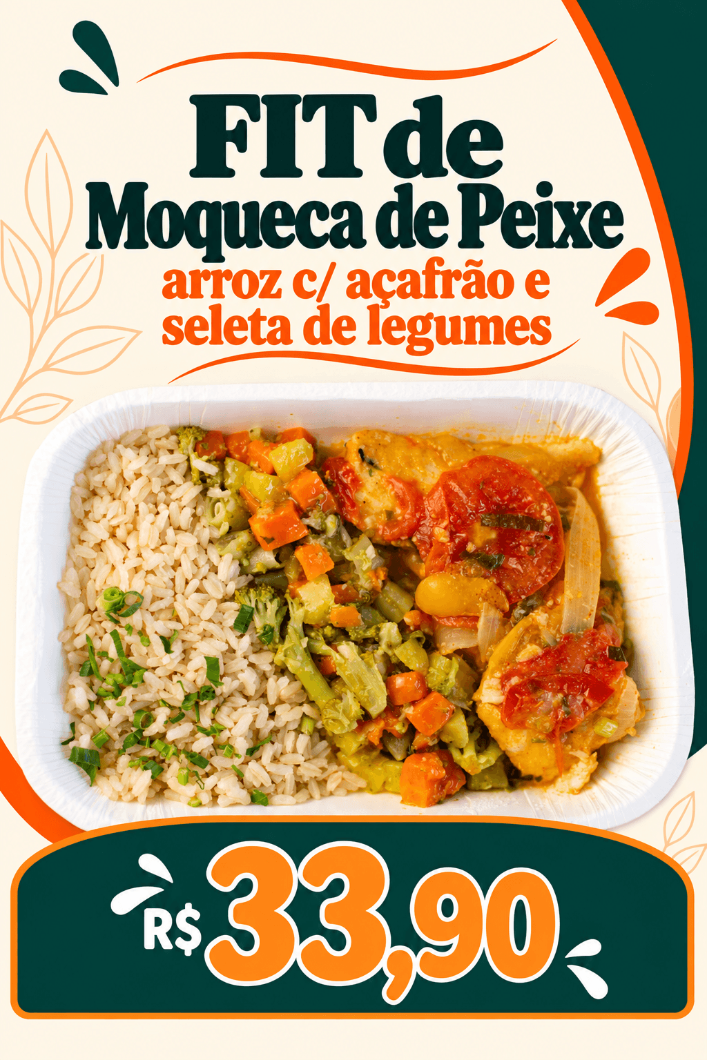FIT de Moqueca de Peixe, Arroz Branco e Seleta de Legumes (300g)